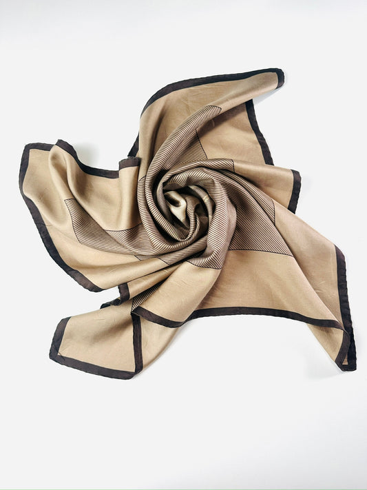 Silk Scarf Cerruti 1881 in Brown and Mocha with Vintage Equestrian Pattern