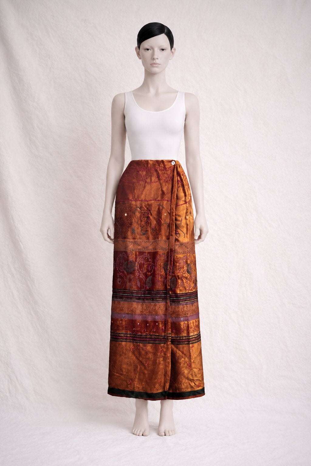 Jupe portefeuille longue Etro vintage authentique en velours de soie ocre