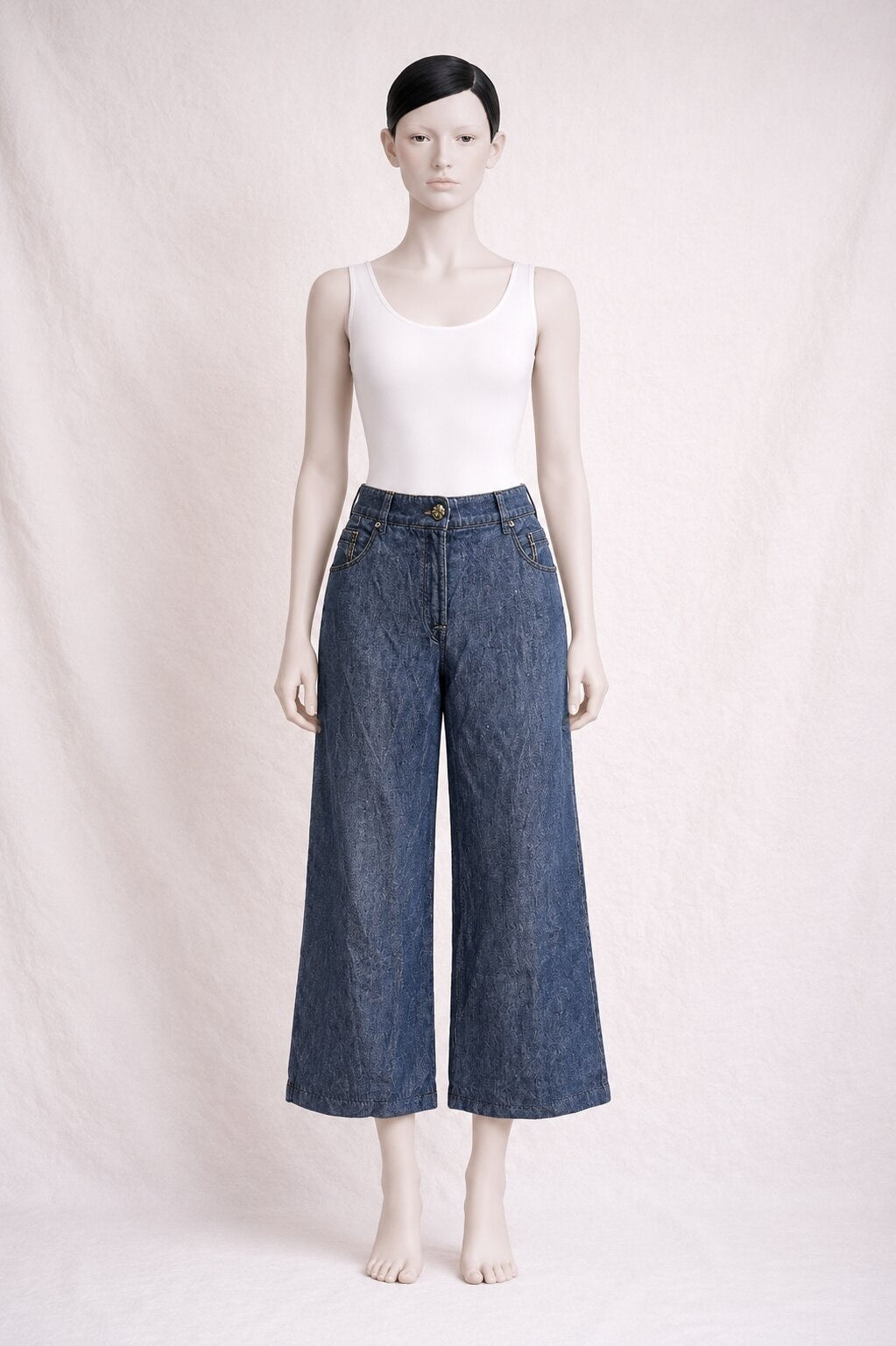 Pantalon Armani à jambes larges en jean bleu vintage authentique