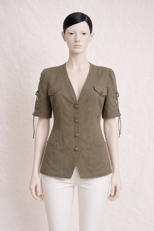 Authentic Vintage Silk and Linen Khaki Blazer Louis Féraud