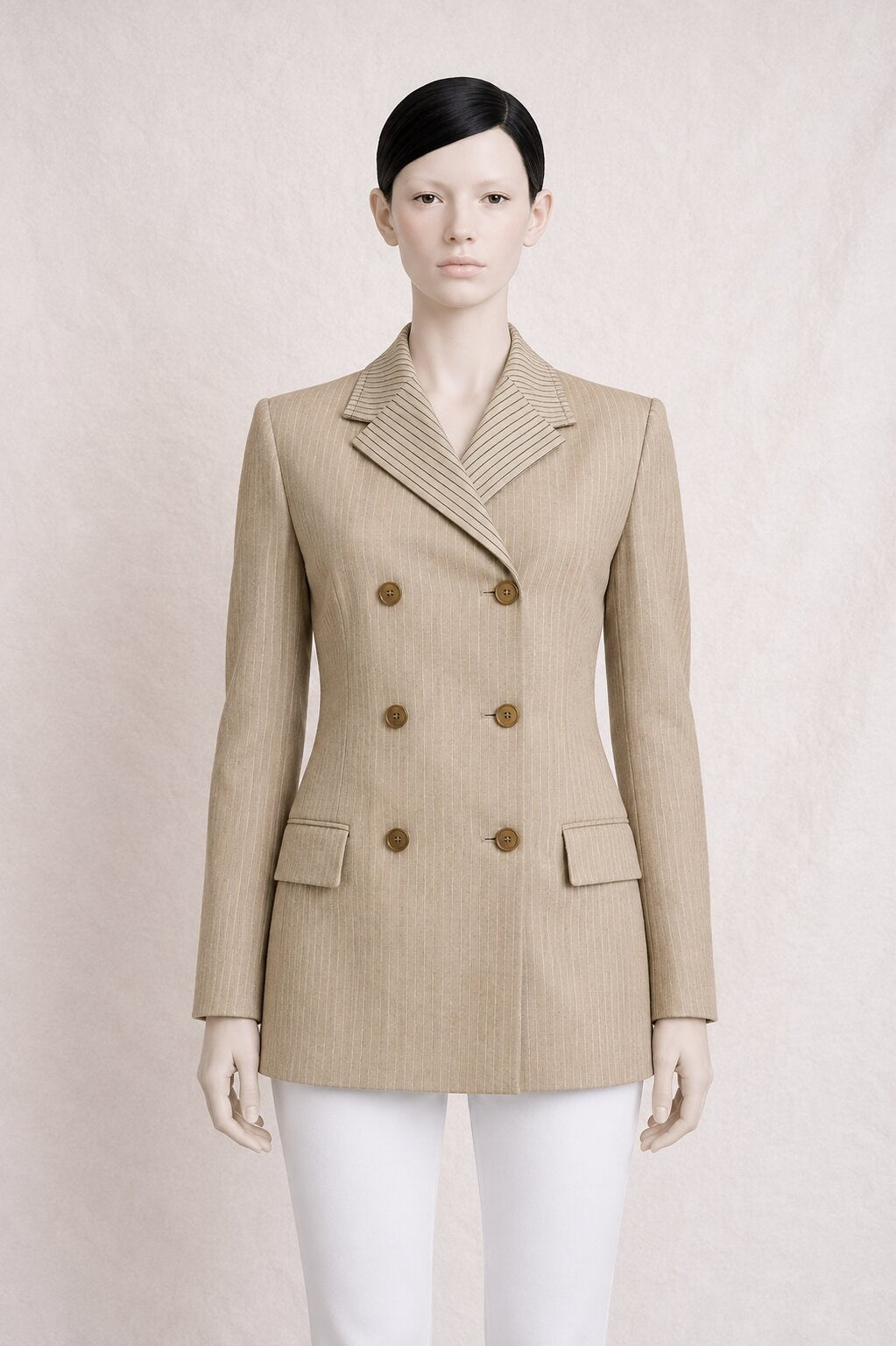 Blazer long beige vintage authentique Louis Feraud en laine et lin