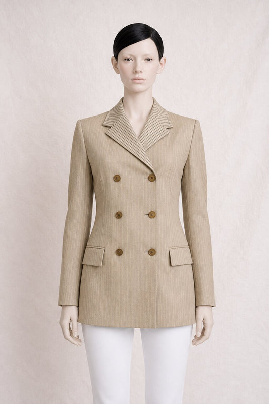 Authentic vintage beige long blazer Louis Feraud in wool and linen