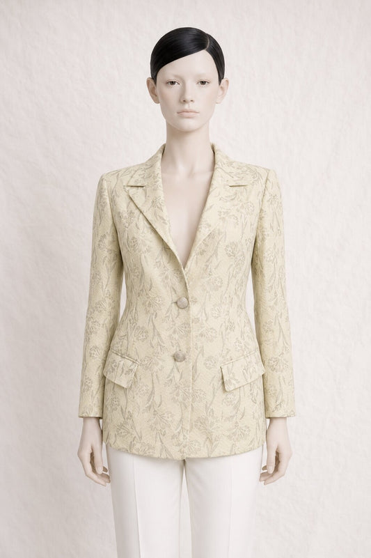 Blazer Vintage Authentique en Soie Beige par Salvatore Ferragamo
