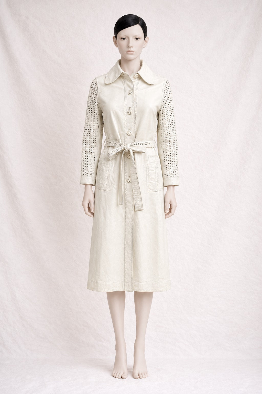 Trench Louis Féraud en cuir crème vintage authentique