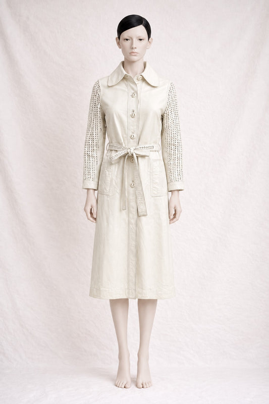 Authentic Vintage Cream Leather Trench Louis Féraud