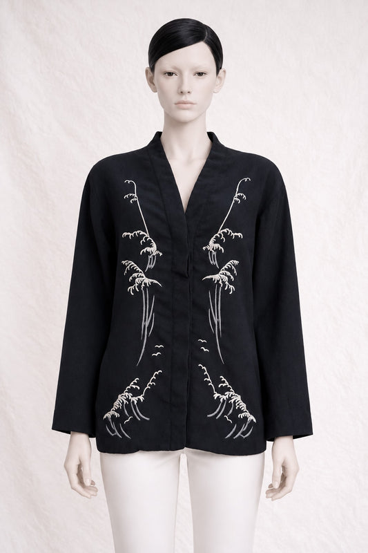 Kimono Tailored Jacket Cacharel in Black Wool Vintage Authentic