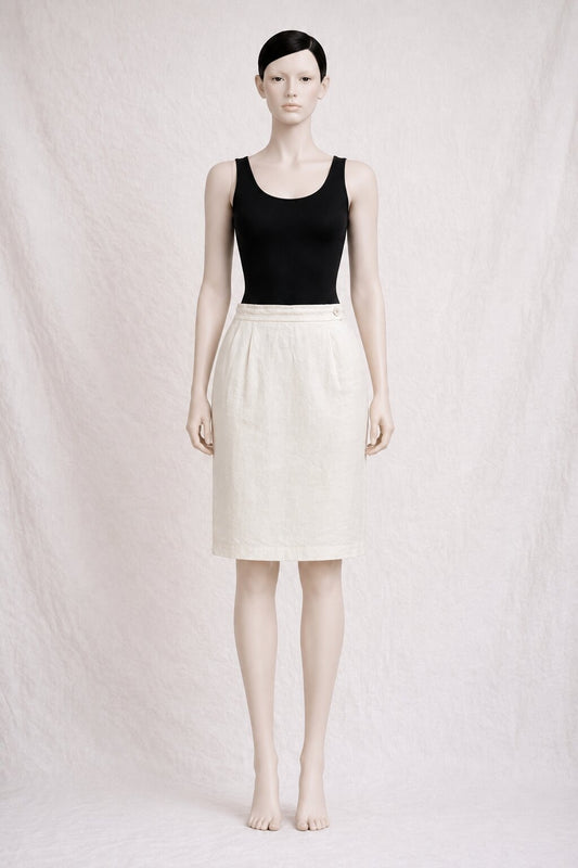 Vintage Authentic Ecru Linen Pencil Skirt Yves Saint Laurent
