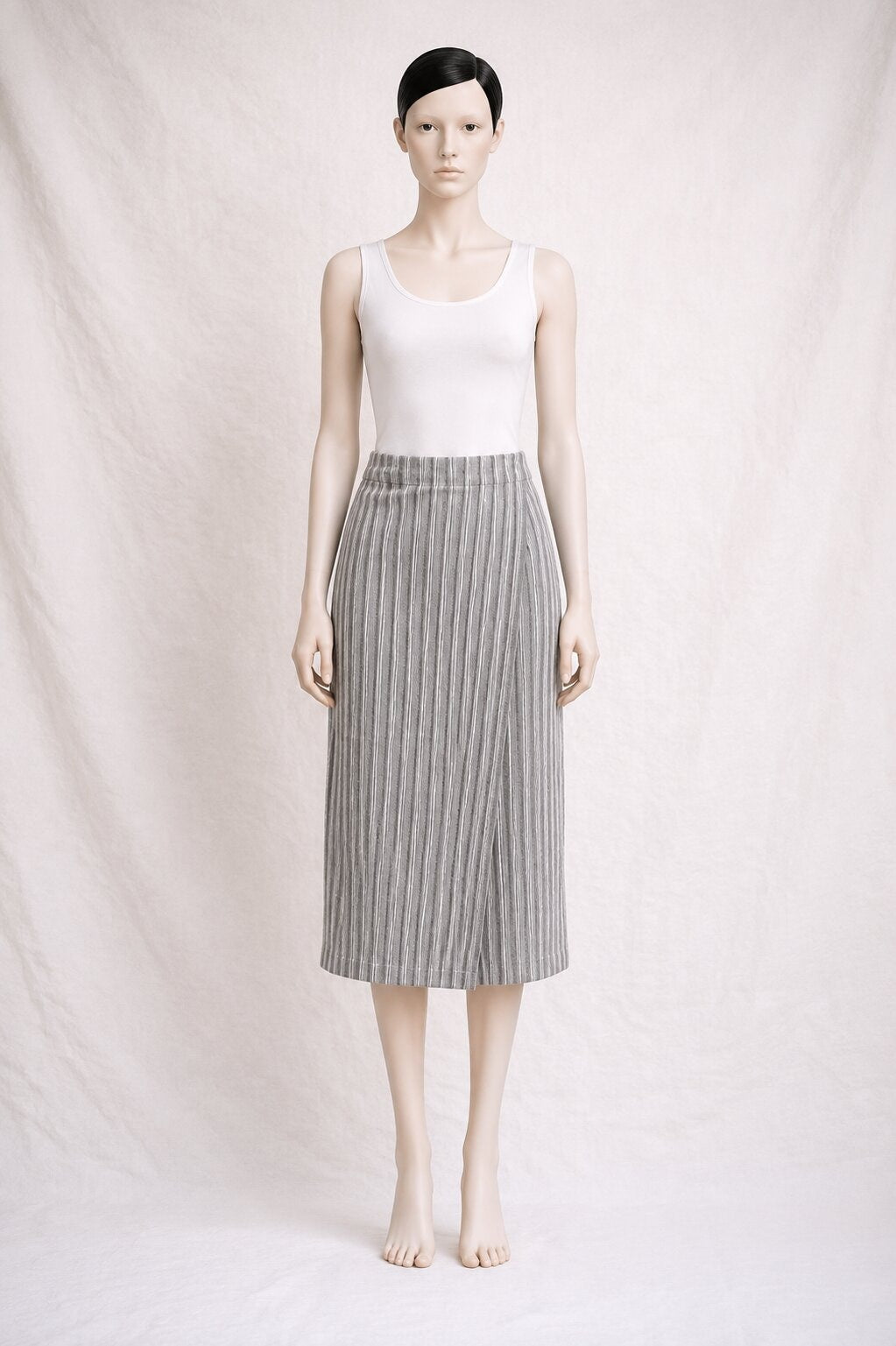 Jupe portefeuille longue Kenzo vintage authentique en coton rayé gris