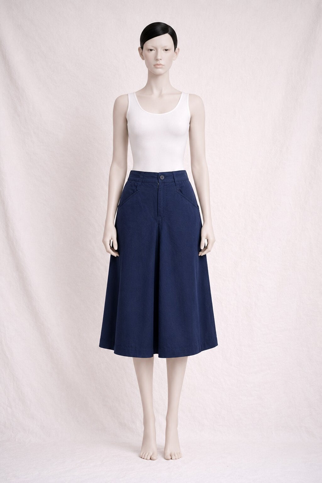 Jupe Midi Burberry Authentique Vintage en Coton Bleu Marine