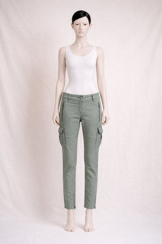 Authentic Y2K Olive Green Cotton Cargo Trousers by Maje
