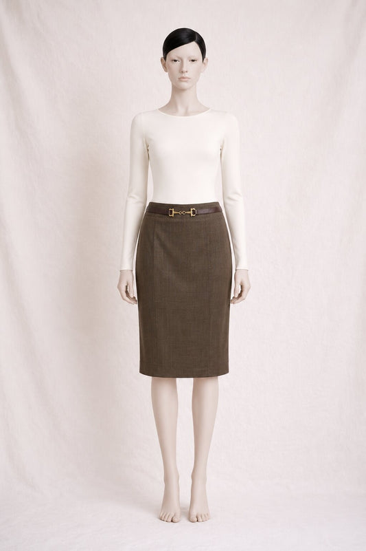 Authentic Pencil Skirt in Khaki Wool by Holland & Sherry