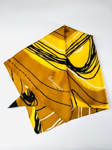 Silk scarf Balenciaga in bronze and yellow with abstract pattern authentic vintage