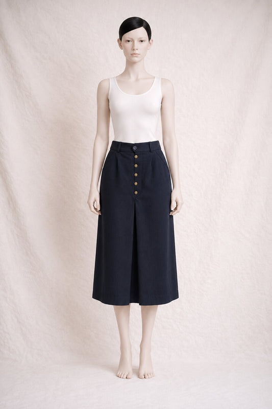 Authentic Vintage Yves Saint Laurent Flared Skirt in Navy Wool