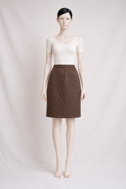Authentic Vintage Brown Quilted Silk Midi Skirt by Escada