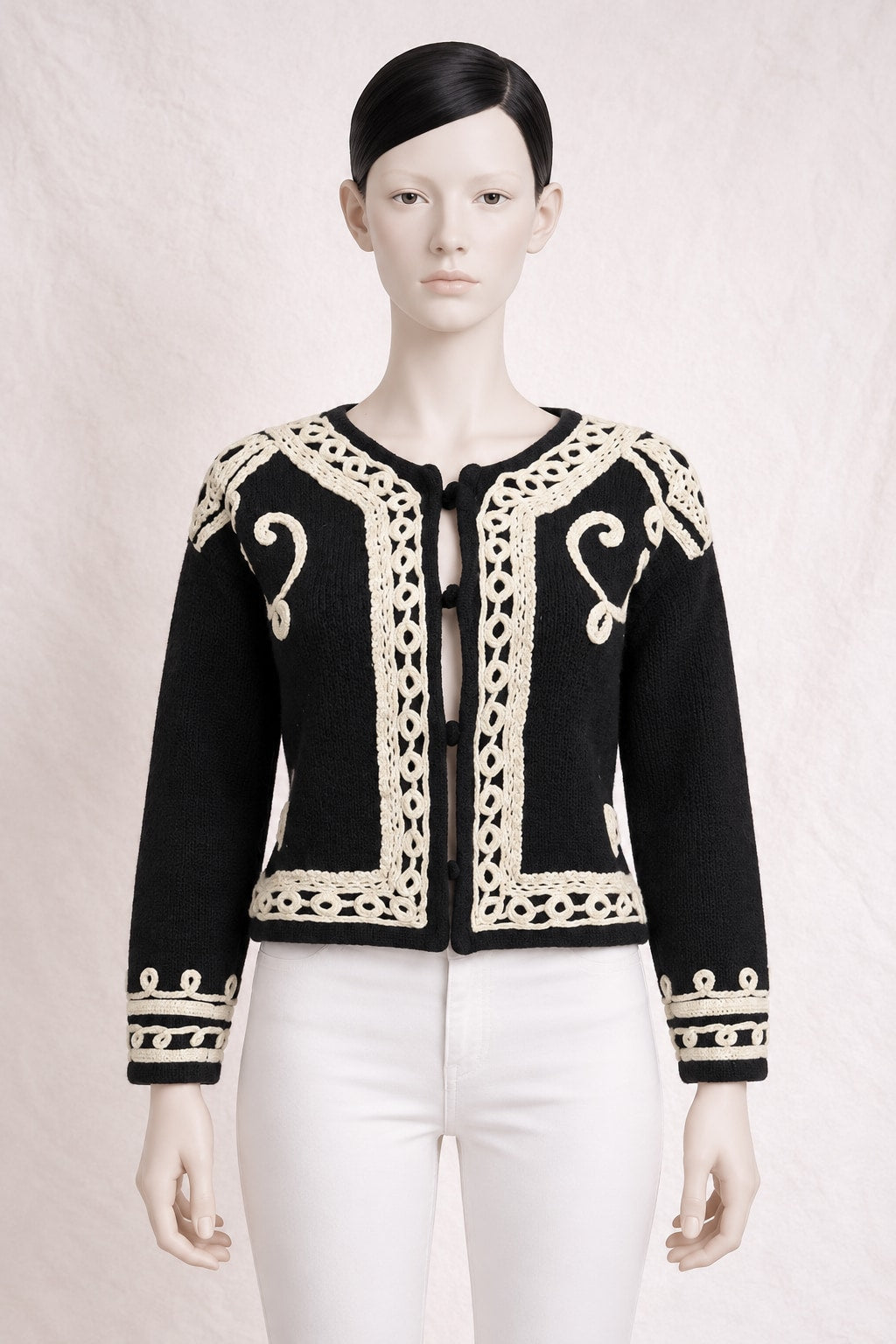 Authentic Vintage Black and Cream Wool Bolero Moschino