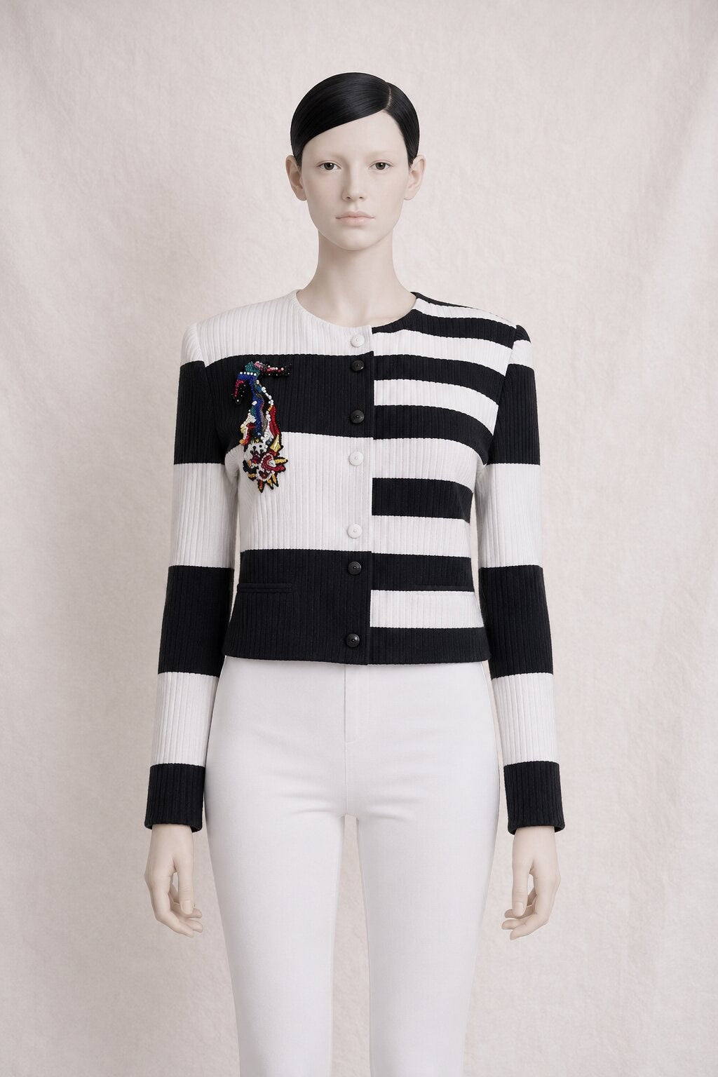 Veste courte vintage authentique Louis Féraud en coton noir et blanc