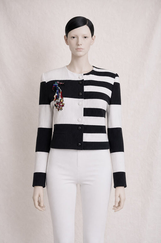 Authentic vintage short jacket Louis Féraud in black and white cotton