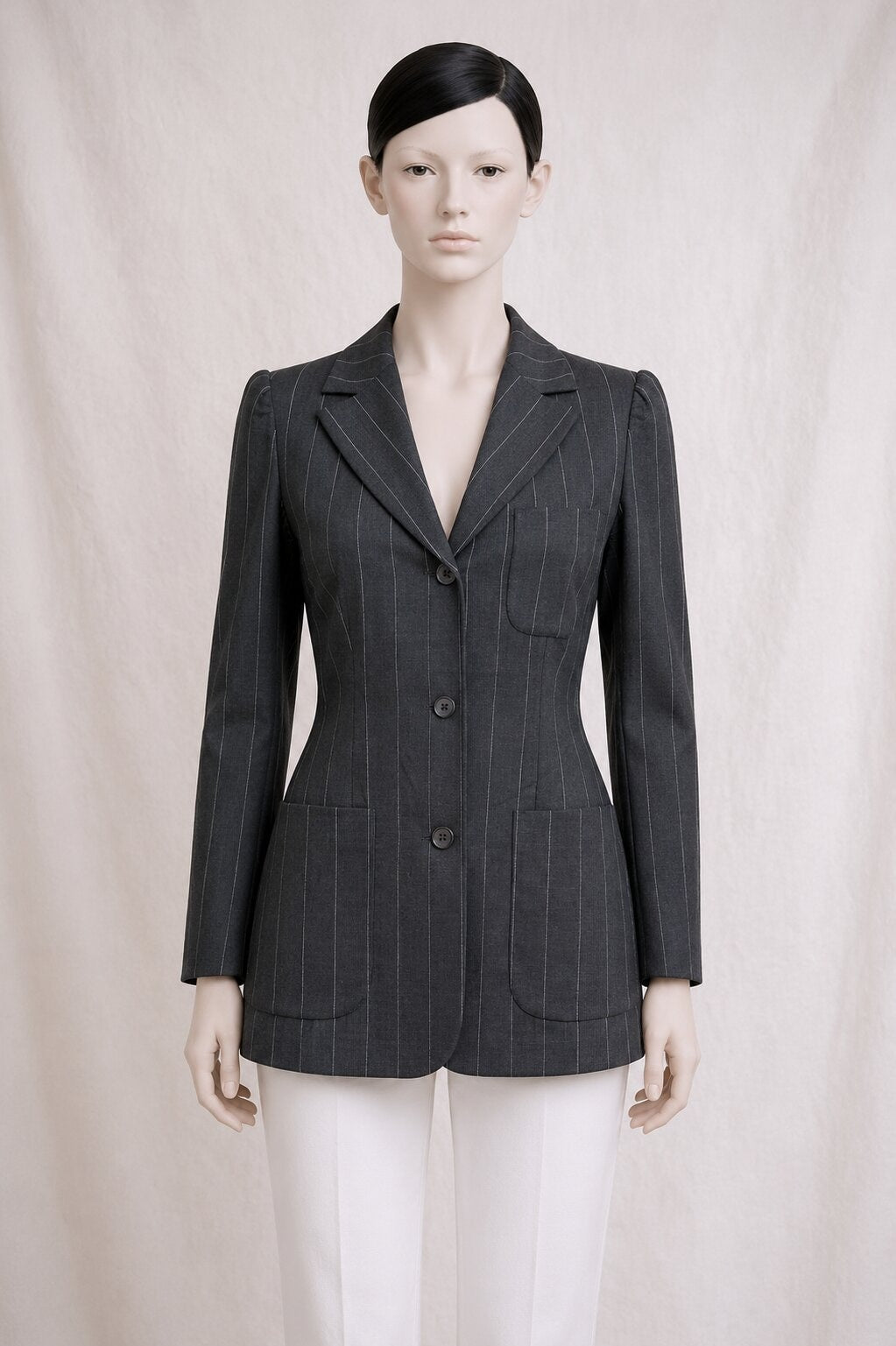 Blazer Vintage Authentique Kenzo en Laine Grise Rayée