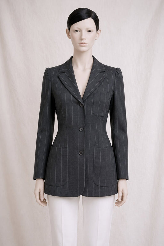 Authentic Vintage Kenzo Blazer in Grey Striped Wool