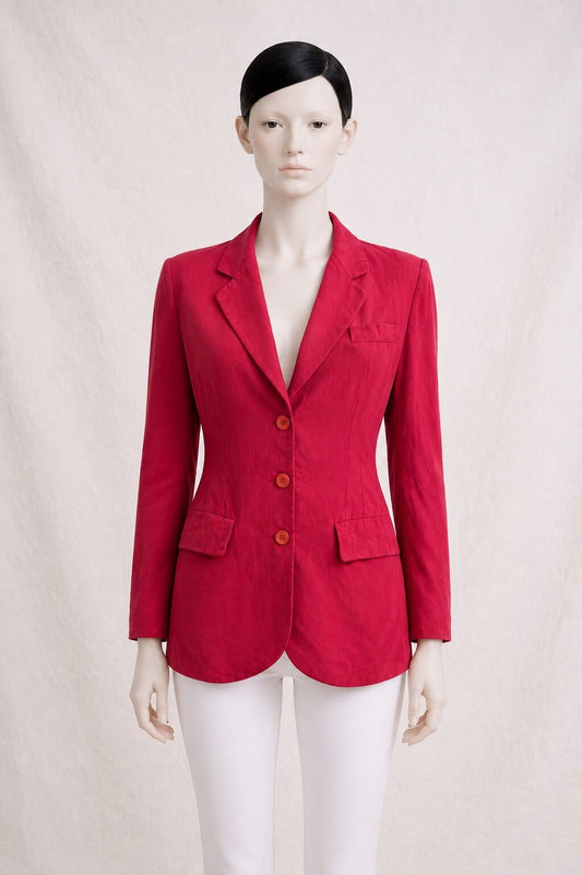 Authentic Vintage Red Linen Blazer Kenzo