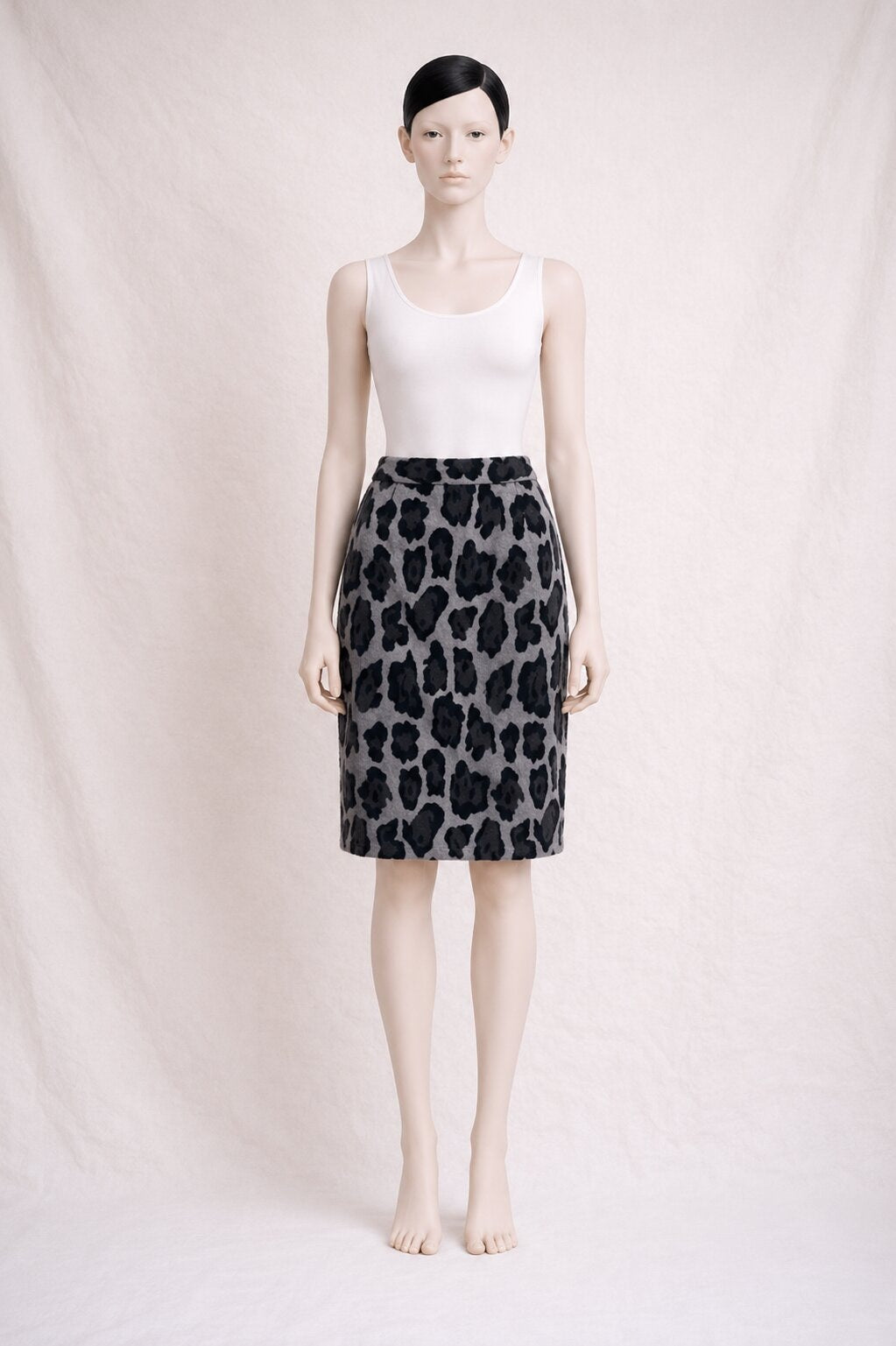 Jupe Crayon en Velours de Soie Gris Kenzo Vintage Authentique