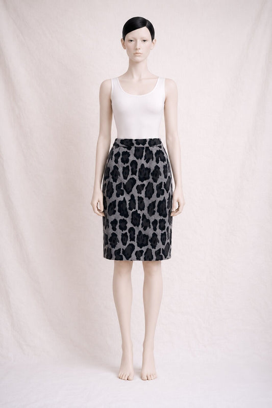 Grey Silk Velvet Pencil Skirt Kenzo Authentic Vintage