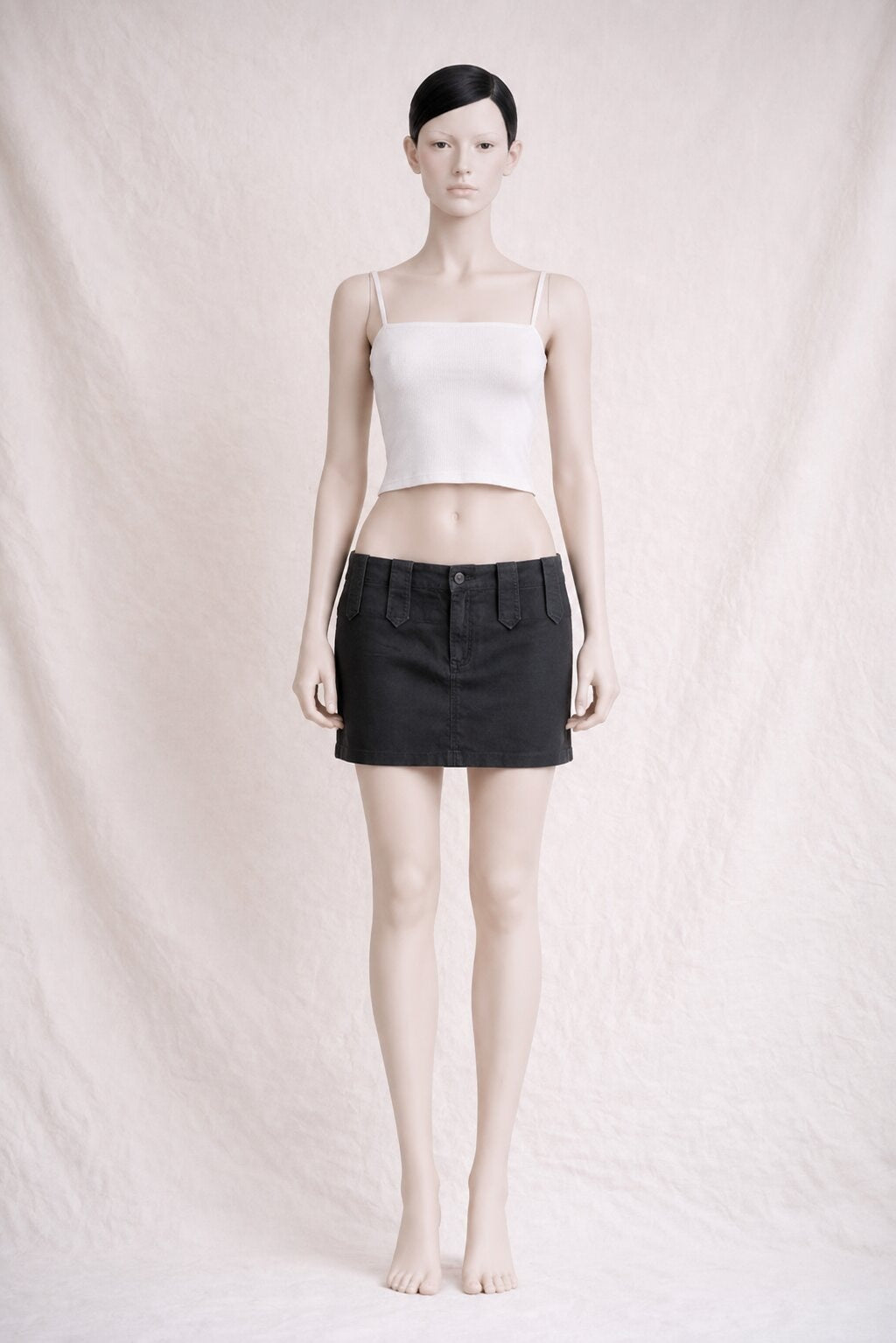 Low-rise mini skirt Barbara Bui in black cotton and linen