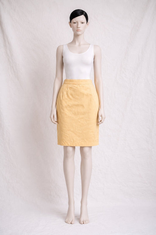 Vintage Authentic Apricot Cotton Pencil Skirt Yves Saint Laurent