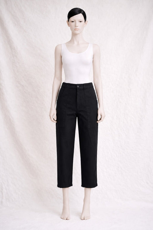 Authentic vintage black denim carrot trousers by Pierre Cardin