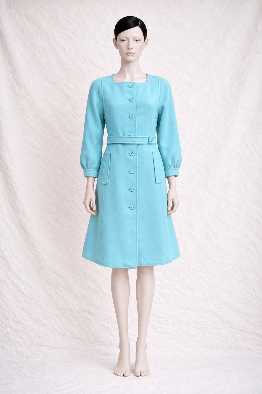 Manteau Courrèges en laine turquoise vintage authentique