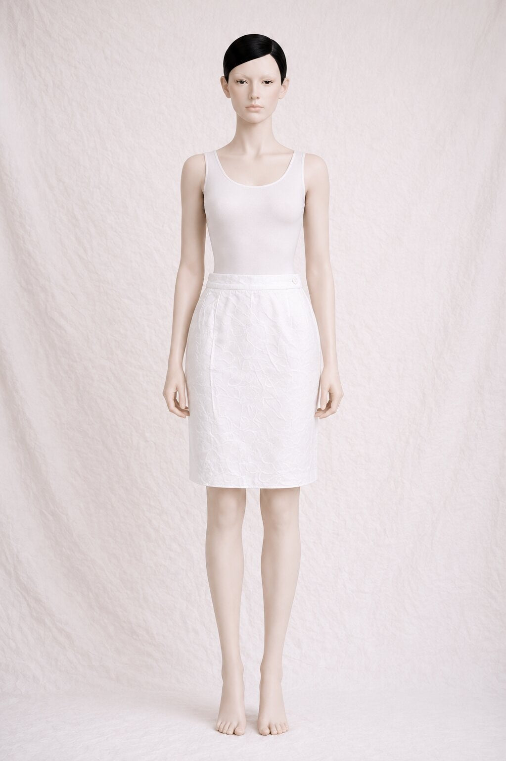 Jupe Crayon Yves Saint Laurent Vintage Authentique en Coton Blanc