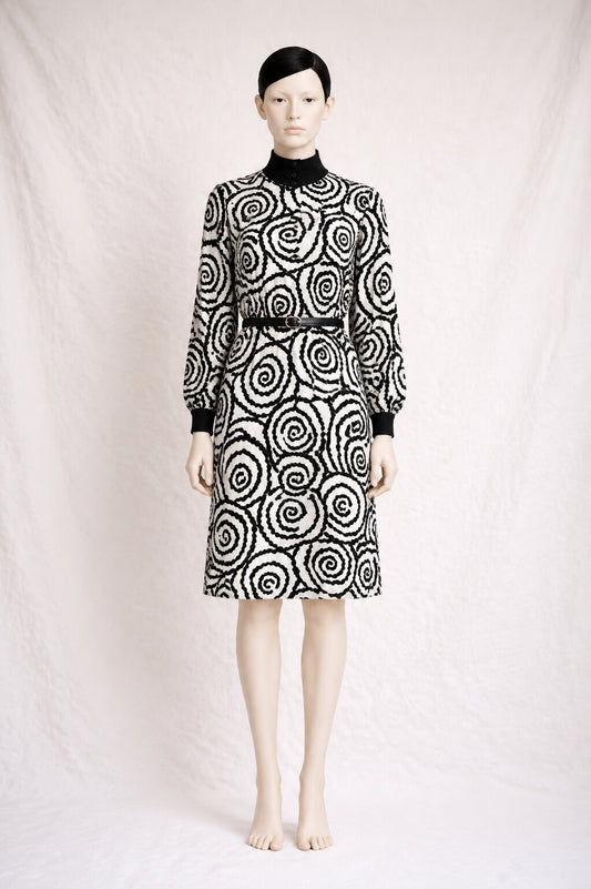 Authentic vintage black and white silk dress Louis Féraud