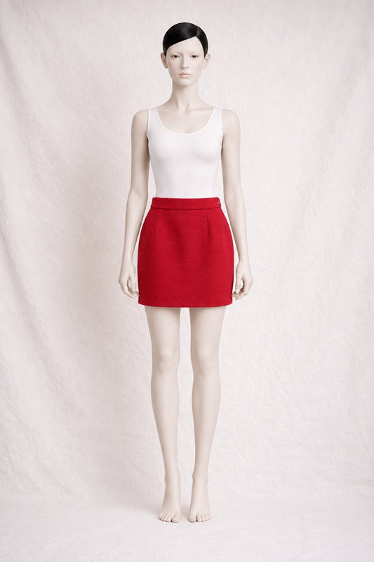 Red Wool Mini Skirt Yves Saint Laurent Authentic Vintage