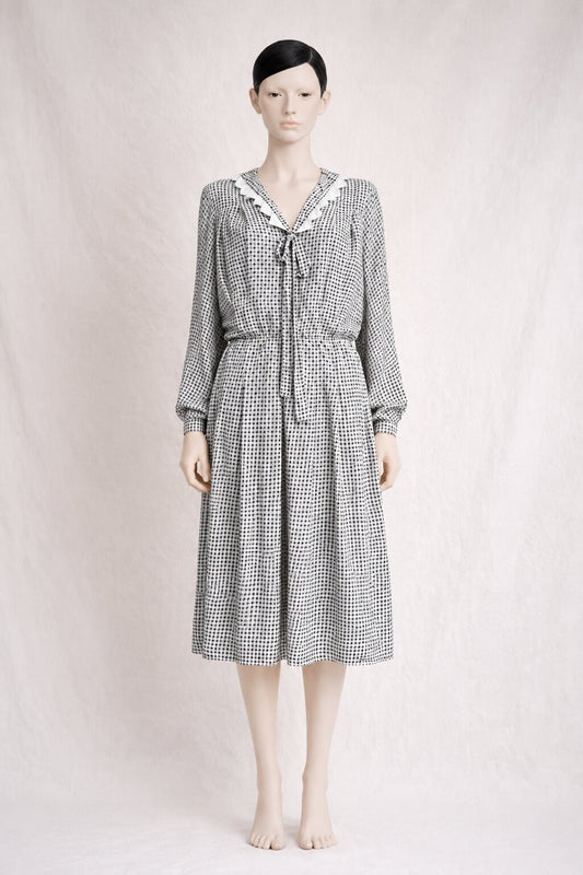 Authentic Vintage Nina Ricci Dress in White and Black Silk