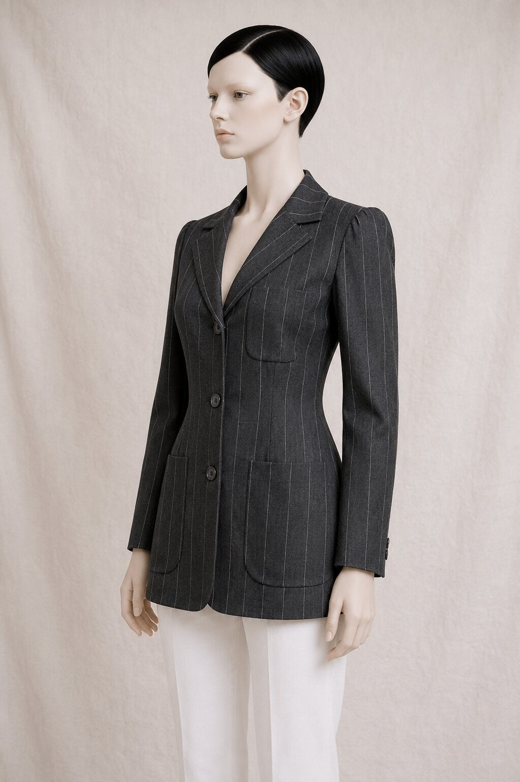 Blazer Vintage Authentique Kenzo en Laine Grise Rayée