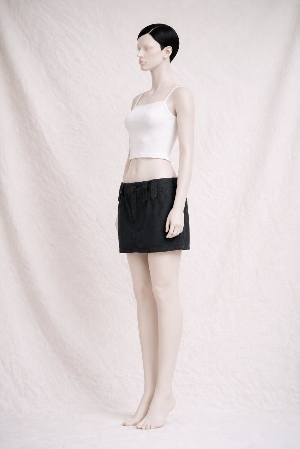 Low-rise mini skirt Barbara Bui in black cotton and linen
