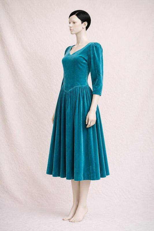 Authentic vintage emerald green velvet Laura Ashley long dress