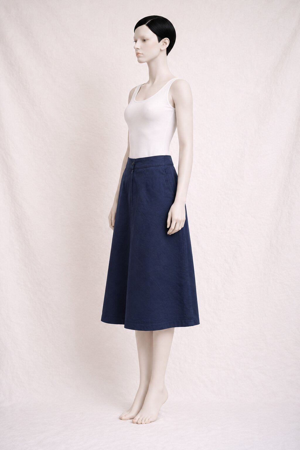 Jupe Midi Burberry Authentique Vintage en Coton Bleu Marine