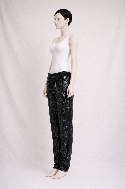 Long Black Sequin Trousers Anne Klein