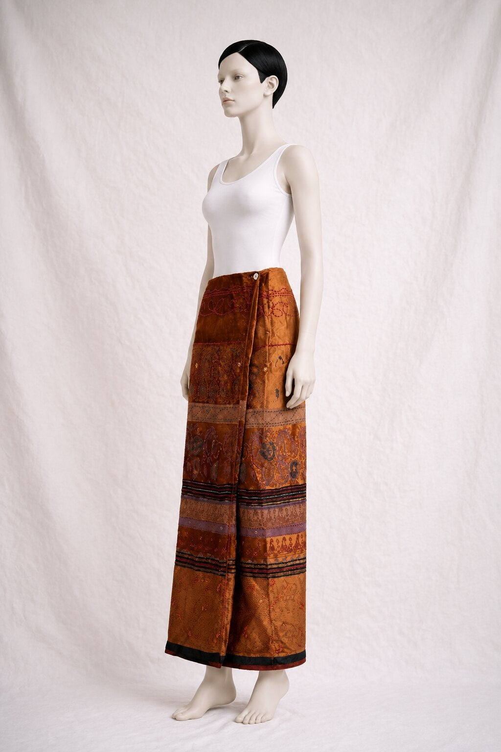 Jupe portefeuille longue Etro vintage authentique en velours de soie ocre