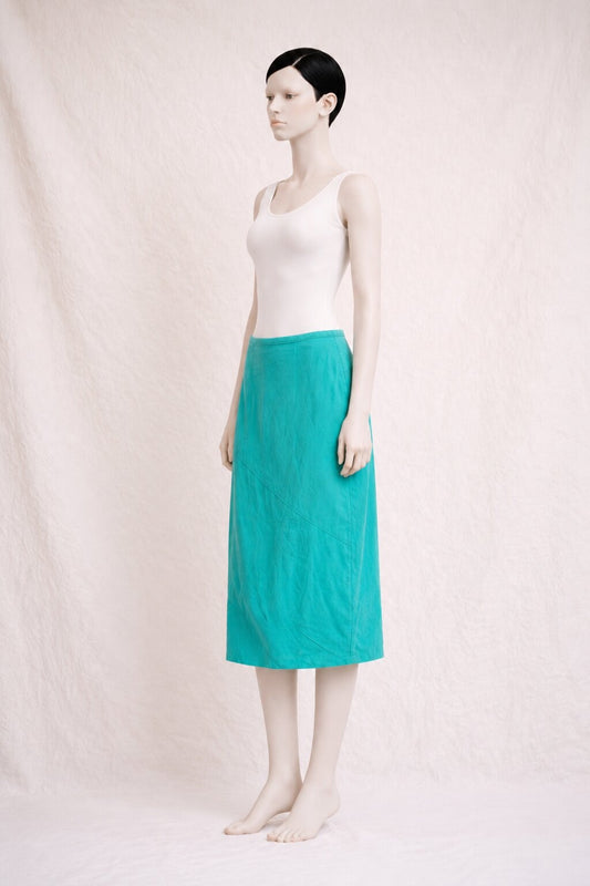 Green Long Skirt Burberry Authentic in Cotton Linen