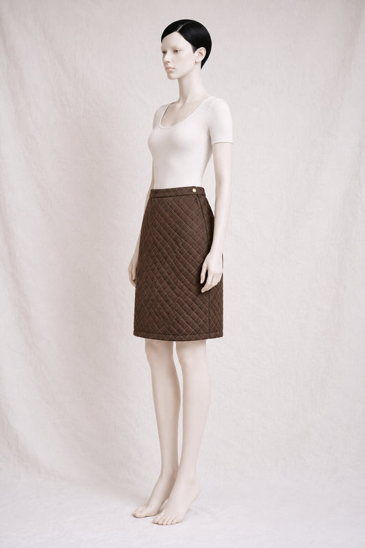 Authentic Vintage Brown Quilted Silk Midi Skirt by Escada
