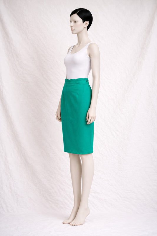Jupe crayon YSL en laine verte vintage authentique