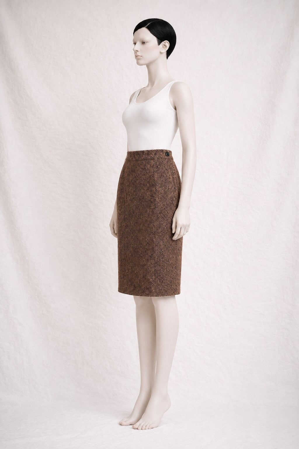 Jupe Crayon Authentique Vintage Yves Saint Laurent Imprimé Serpent Marron en Viscose