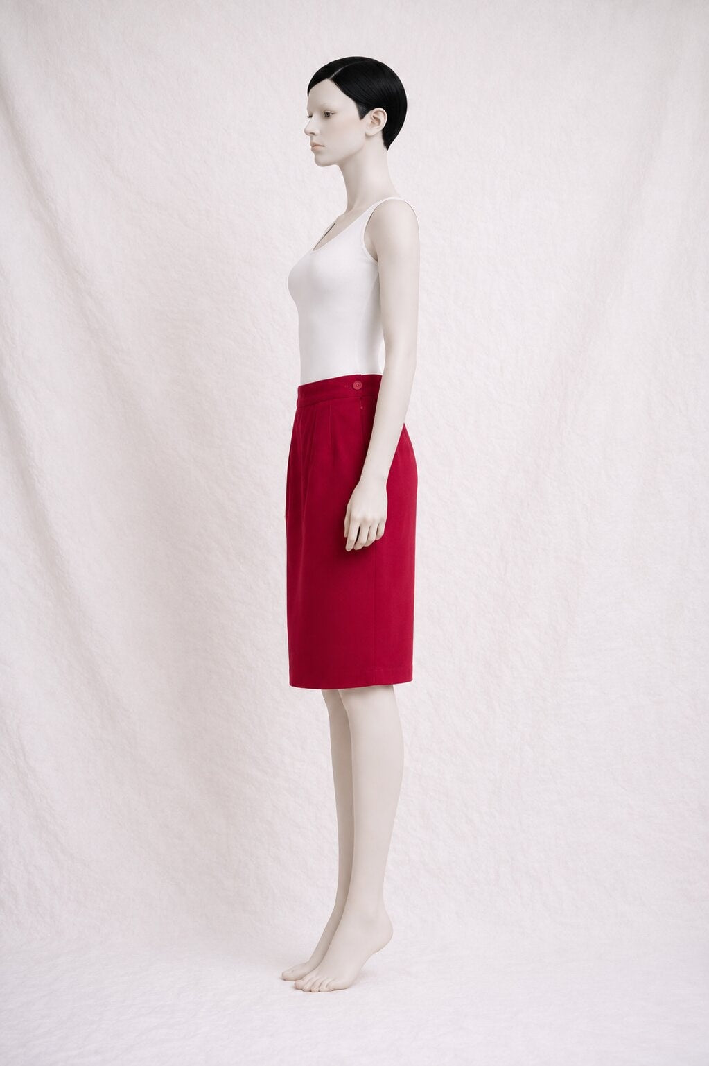 Jupe Crayon Vintage Authentique Yves Saint Laurent en Laine Rouge