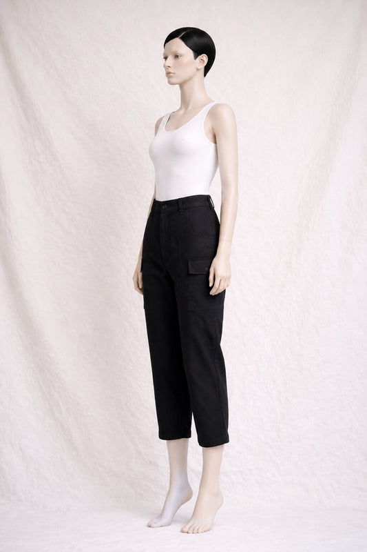 Authentic vintage black denim carrot trousers by Pierre Cardin