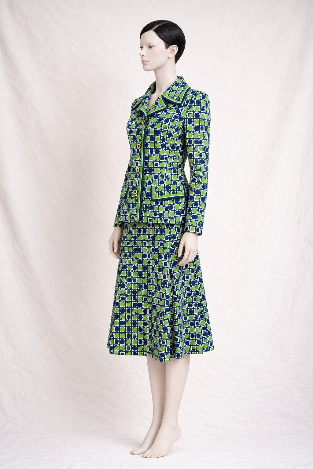 Authentic Vintage Green and Blue Knitted Skirt Set by Pierre Balmain