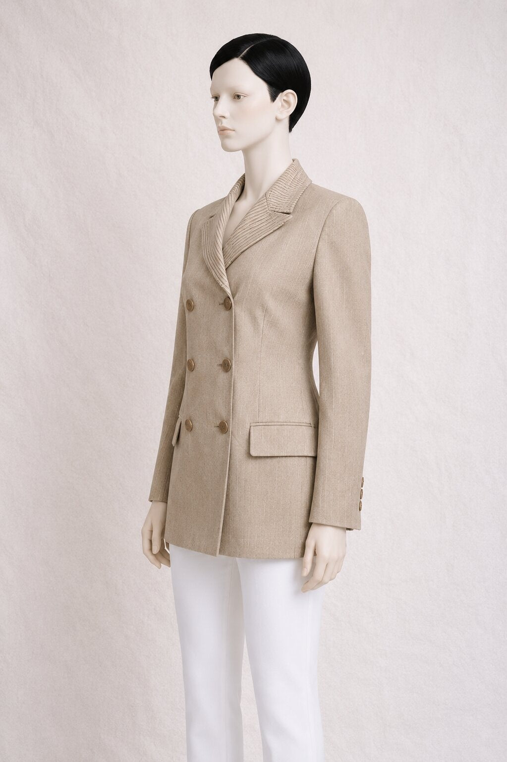 Blazer long beige vintage authentique Louis Feraud en laine et lin