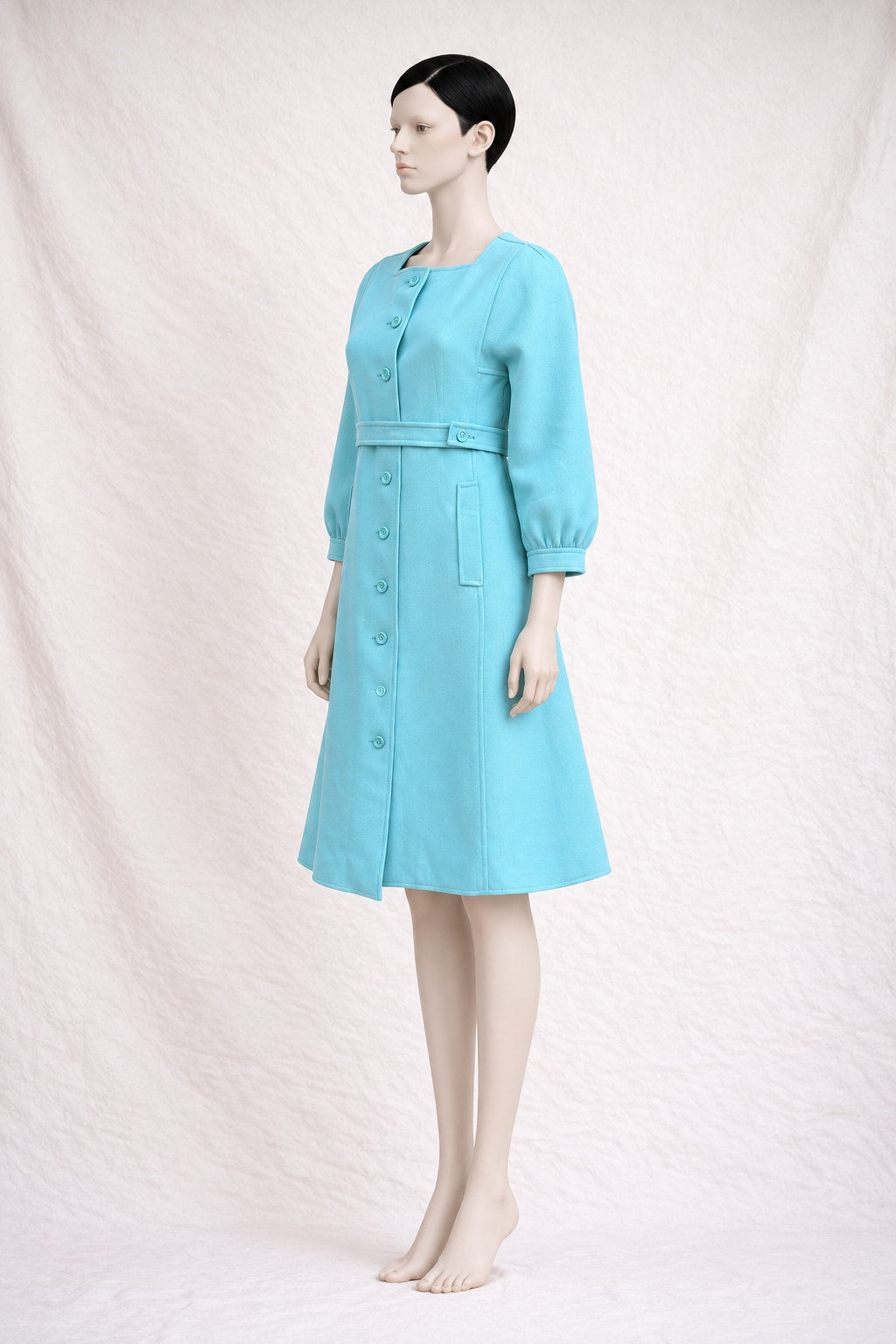 Manteau Courrèges en laine turquoise vintage authentique
