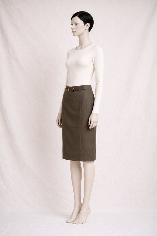 Authentic Pencil Skirt in Khaki Wool by Holland & Sherry